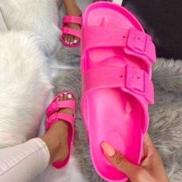 Sole Jealous Shoes - Neon Pink Comfy Double Buckle Sandals
